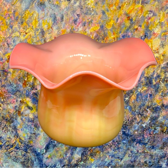 Burmese Art Vintage Burmese Hand Blown Glossy Rose Bowl Vase